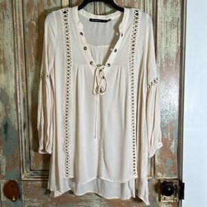 Cream Colored Size Large Tunic From By Together w Lace Up Neckline Lace